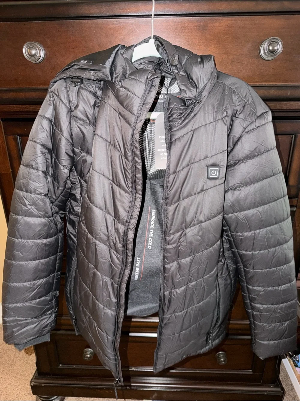HQ Heated Jacket Black Quilted Puffer Jacket with Hood - Picture 2 of 11